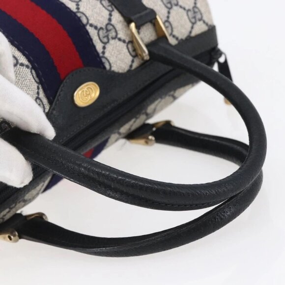 GUCCI GG Supreme Sherry Line Boston Bag PVC Navy Gold 40 3841 Auth 147499 - Picture 8 of 16